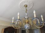 Grote Delfts blauwe kroonluchter in messing, Huis en Inrichting, Ophalen