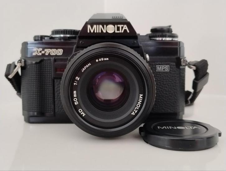 Minolta X 700 MPS Camera met een Minolta MD 50mm 1:2 lens, Audio, Tv en Foto, Fotocamera's Analoog, Zo goed als nieuw, Minolta