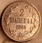 Zeldzame 2 markka 1865 Aleksander II Groothertog. Finland, Verzenden, Zilver