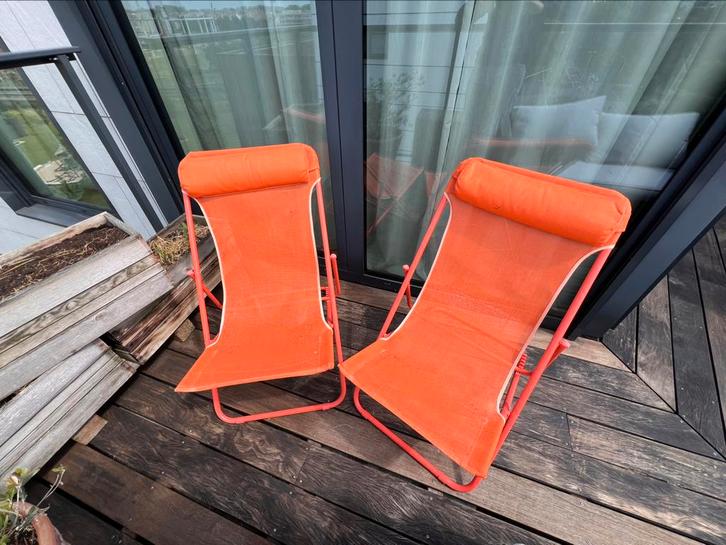 Fris oranje plooizetels, Tuin en Terras, Tuinstoelen, Gebruikt, Aluminium, Ophalen