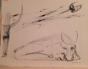 VAERTEN Jan "Slapend rund" 1957 inkttekening  beschikbaar voor biedingen