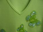 Fluogroen T-shirt met v-hals en strass, maat 38, Ophalen of Verzenden, Zo goed als nieuw, Maat 38/40 (M)