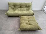 Togo driezit met poef in olijfgroene corduroy, Huis en Inrichting, Zetels | Zetels, Ophalen of Verzenden, Zo goed als nieuw