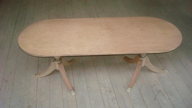 vintage, salontafel gezandstraald , koperen voetjes, Huis en Inrichting, Tafels | Salontafels, Zo goed als nieuw, Minder dan 50 cm