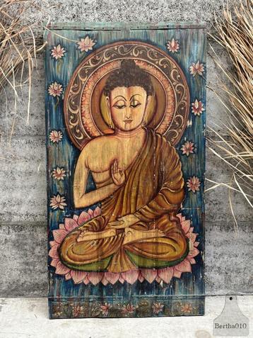 Oud paneel xxl handbeschilderd Siddhattha Gautama Buddha beschikbaar voor biedingen