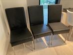 3 zwarte stoelen met inox onderstel, Huis en Inrichting, Ophalen, Gebruikt, Stof