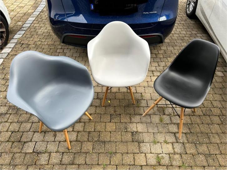 6 Chaises design copie Eames, Huis en Inrichting, Stoelen, Gebruikt, Vijf, Zes of meer stoelen, Hout, Kunststof, Metaal, Grijs