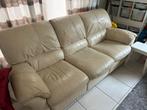 Lederen zetel beige mt relax 2zit 3zit & poef (niet op foto), Quatre personnes ou plus, Banc droit, Enlèvement, Utilisé