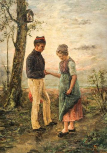 Jan Frans Simons (1855-1919): Eerste liefde (O/D, 63 x 83cm) beschikbaar voor biedingen