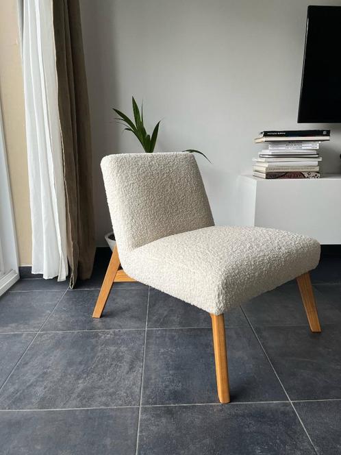 La redoute fauteuil bouclette Jimi écru état neuf, Huis en Inrichting, Fauteuils, Zo goed als nieuw, Hout, Stof, 50 tot 75 cm