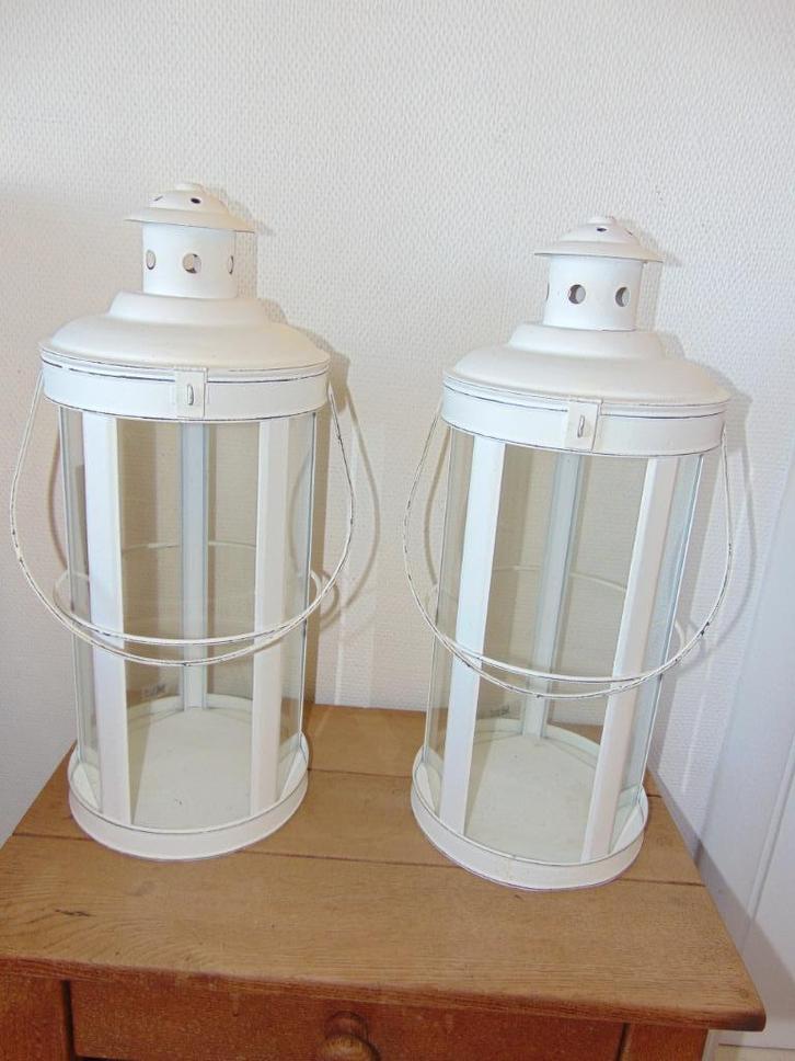 Windlichten 48 cm, Huis en Inrichting, Woonaccessoires | Kandelaars en Kaarsen, Gebruikt, Kandelaar, 25 tot 50 cm, Metaal, Wit