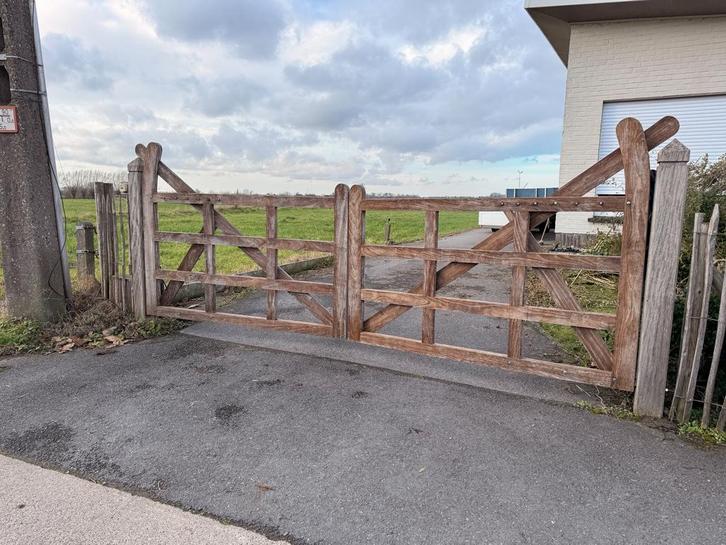 Elektrische poort afrormosia, Jardin & Terrasse, Portes de jardin, Comme neuf, Bois, Enlèvement