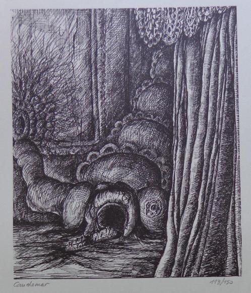 ARMAND SIMON / SURREALISME / ZW-W LITHO / 66x50cm / SIG, Antiek en Kunst, Kunst | Litho's en Zeefdrukken, Ophalen of Verzenden