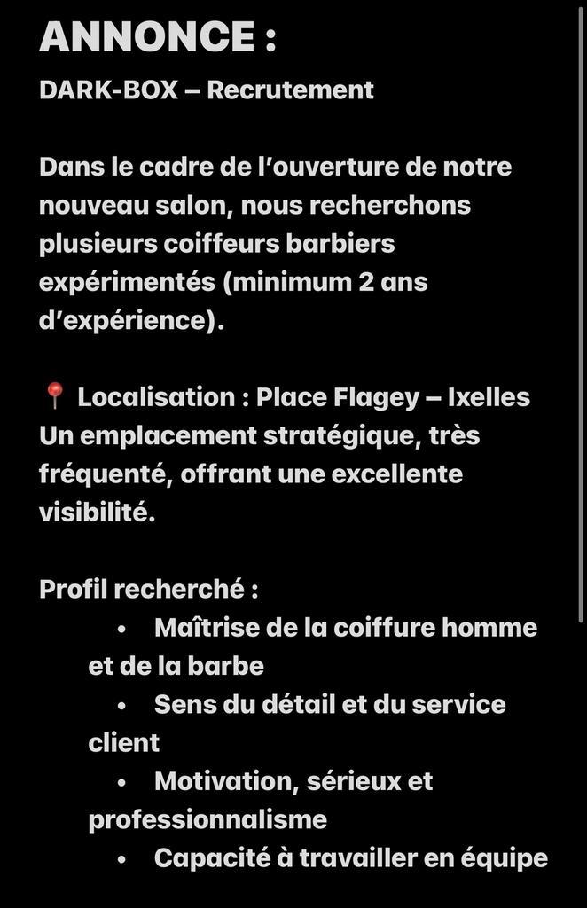 Je cherche des coiffeurs expérimentés chez DARK-BOX, Offres d'emploi, Emplois | Travail à domicile