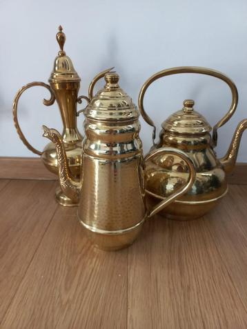 Set koperen potten (koffie, thee, water) Mecap Ukkel 1920-30 beschikbaar voor biedingen