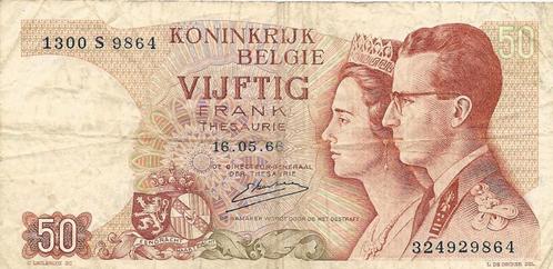 Vijftig Frank 16.05.1966, Timbres & Monnaies, Billets de banque | Belgique, Billets en vrac, Envoi
