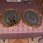 2 ovalen spiegels met vergulde houten kader 45x35 cm, Huis en Inrichting, Woonaccessoires | Spiegels, Gebruikt, Ophalen