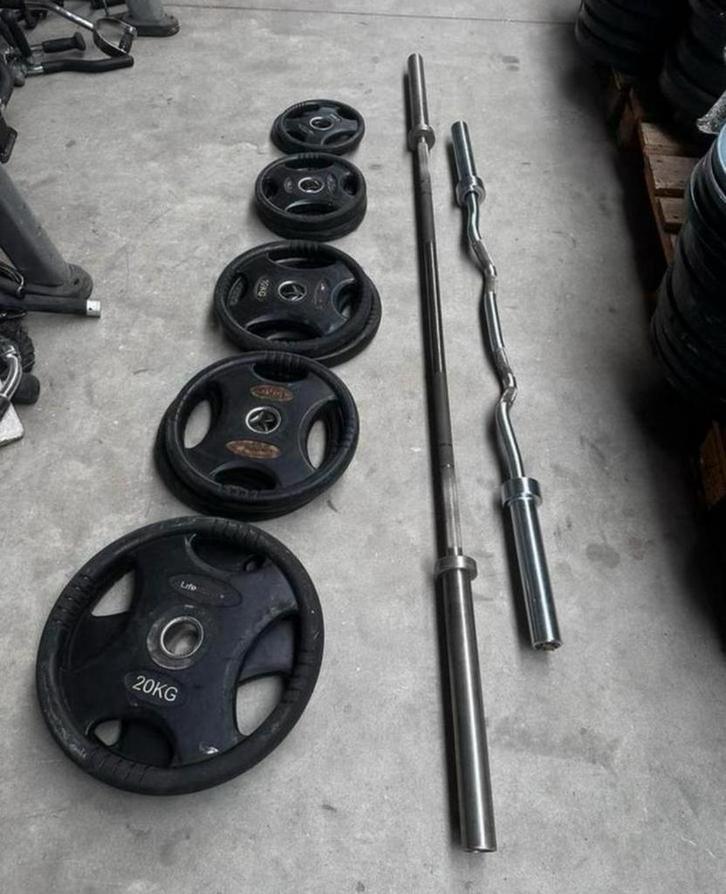 105kg Lifemaxx Gewichten ,Olympische Barbell 220cm ,Ezstang, Sport en Fitness, Fitnessmaterialen, Gebruikt, Halterschijven, Ophalen