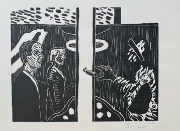 Roger Raveel | Houtsnede | 'Voor de poort' | 1984 beschikbaar voor biedingen