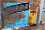 oude metalen reclamebord, Ophalen