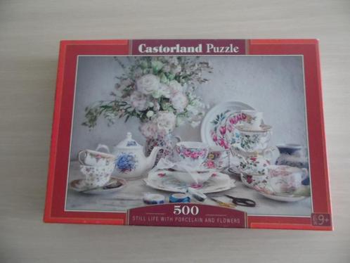 500 STUKJES LEGPUZZEL PORSELEINEN KOFFIESET EN BLOEMEN, Hobby en Vrije tijd, Denksport en Puzzels, Zo goed als nieuw, Legpuzzel