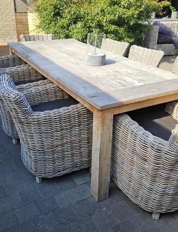 Massieve eiken tafel met rotanstoelen, Rotin, Chaise, Salons de jardin, 8 places