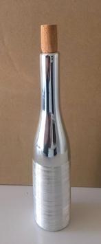 Glazen olijffles met zilverkleurige coating en kurken stop, Gebruikt, Overige typen, Ophalen of Verzenden, Glas