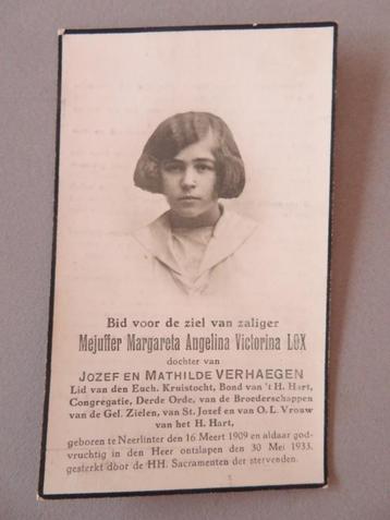 Margareta Lox Neerlinter 1933 Euch. Croisade, troisième ordr, Envoi, Image pieuse