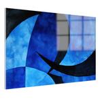 Peinture sur verre bleu 75x50cm + système d'accrochage, Envoi