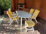 Tuinset (tafel met 4 of 6 stoelen - met kussens), Ophalen, Gebruikt, Hout, Tuinset