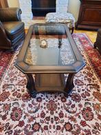 groot eiken salontafel met glazen blad, Ophalen, 50 tot 75 cm, Klassiek, 50 tot 100 cm