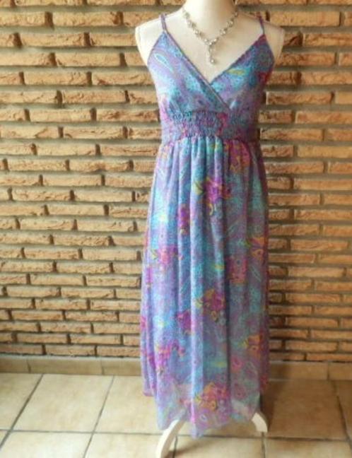 (14)- robe femme t.40 bleu - mauve, Kleding | Dames, Jurken, Zo goed als nieuw, Maat 38/40 (M), Blauw, Onder de knie, Ophalen of Verzenden