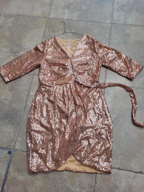 Glitterende feest jurk goud mt Large (zie foto's), Kleding | Dames, Gelegenheidskleding, Zo goed als nieuw, Galajurk, Maat 42/44 (L)