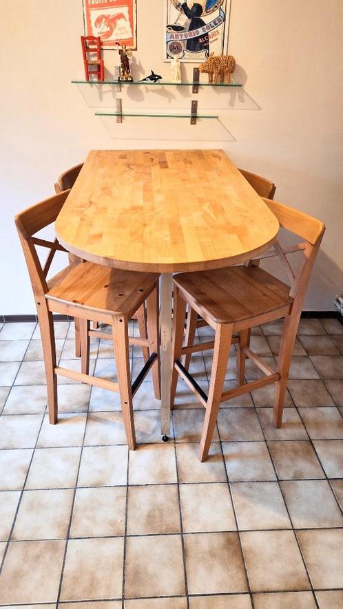 Hoge keukentafel, muurtafel, met vier barstoelen, Huis en Inrichting, Tafels | Eettafels, Gebruikt, 50 tot 100 cm, 100 tot 150 cm