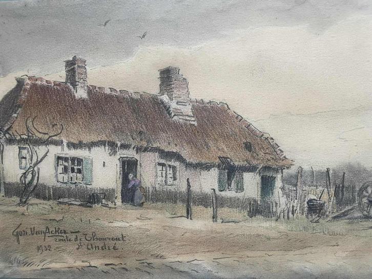 Tekening Flori Van Acker (1858-1940), Antiek en Kunst, Kunst | Schilderijen | Klassiek, Ophalen