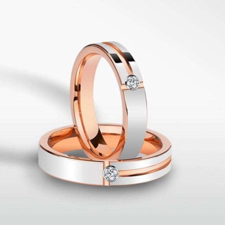 Trouwringen wolfraam 18 karaat verguld rosé goud - Estelle, Handtassen en Accessoires, Ringen, Nieuw, Dame of Heer, Overige kleuren