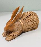 Tête de lapin en épi maïs vintage en bois sculpté à la main, Enlèvement ou Envoi, Comme neuf, Animal