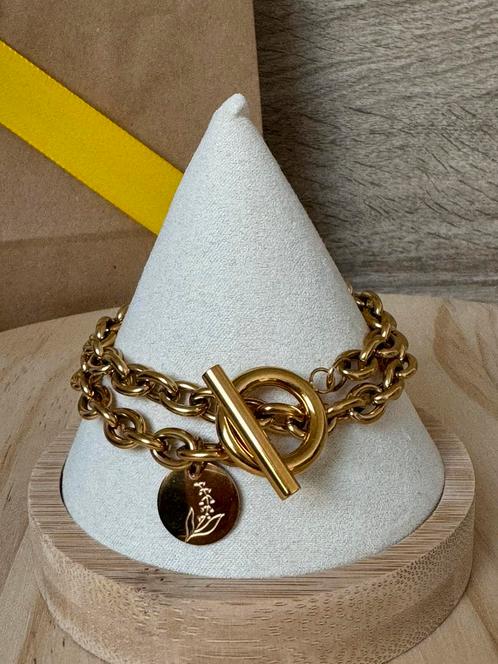 Roestvrijstalen armband met dubbele rij, Handtassen en Accessoires, Armbanden, Nieuw, Staal, Ophalen of Verzenden