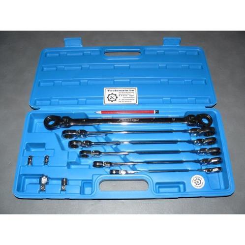 10 delige Ringratelsleutel set met 4 kniegewrichten, Auto diversen, Autogereedschap, Nieuw, Ophalen of Verzenden