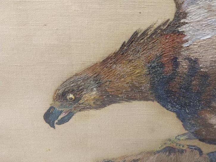 Houten staander met handgeschilderde adelaar op doek, Antiek en Kunst, Kunst | Beelden en Houtsnijwerken, Ophalen