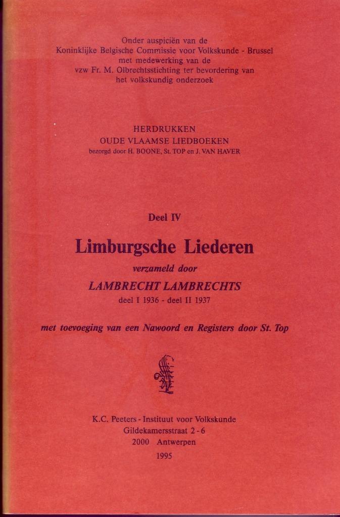 LAMBRECHTS - LIMBURGSCHE LIEDEREN Volkskunde, Boeken, Muziek, Zo goed als nieuw, Genre of Stijl, Ophalen of Verzenden
