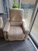 3-delig Beige lederen Salon met relax functie., Ophalen, Gebruikt, Minder dan 75 cm, Leer