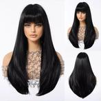 Pruik lang zwart steil haar in laagjes met pony model Onyx, Handtassen en Accessoires, Verzenden, Nieuw