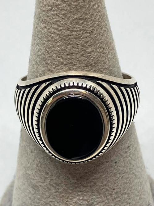 Zilveren Ring met Onyx – 925 Zilver, Maten 19, 22, 25, Handtassen en Accessoires, Ringen, Nieuw, Dame, 20 of groter, Zwart, Zilver