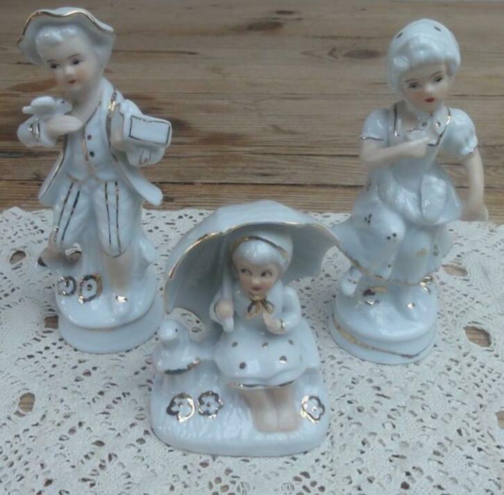 SALE 3 Nostalgische porseleinen beeldjes, kinderen, Antiek en Kunst, Curiosa en Brocante, Ophalen of Verzenden