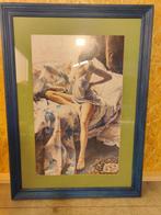 Genummerde Kunstdruk – Vrouwelijk Naakt – Blauw Gelijst, Gebruikt, Warandestraat 51, Nazareth, Print, Info@keukiesshop.com