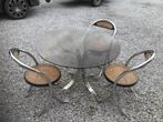 ECHTE VINTAGE TAFEL EN STOELEN UIT DE JAREN 70, Huis en Inrichting, Tafels | Salontafels, Ophalen, Gebruikt, Glas