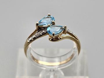 Gouden Vintage ring met edelsteen topaas en diamant. 202/245 beschikbaar voor biedingen