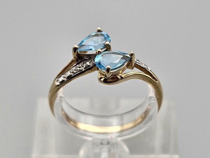 Gouden Vintage ring met edelsteen topaas en diamant. 202/245, Handtassen en Accessoires, Ringen, Zo goed als nieuw, Dame of Heer