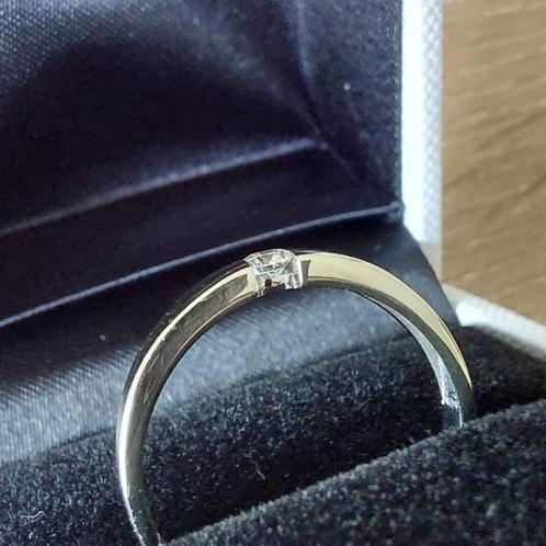 14 karaat witgouden solitair ring met briljant, Handtassen en Accessoires, Ringen, Zo goed als nieuw, Dame, 17 tot 18, Goud, Met edelsteen